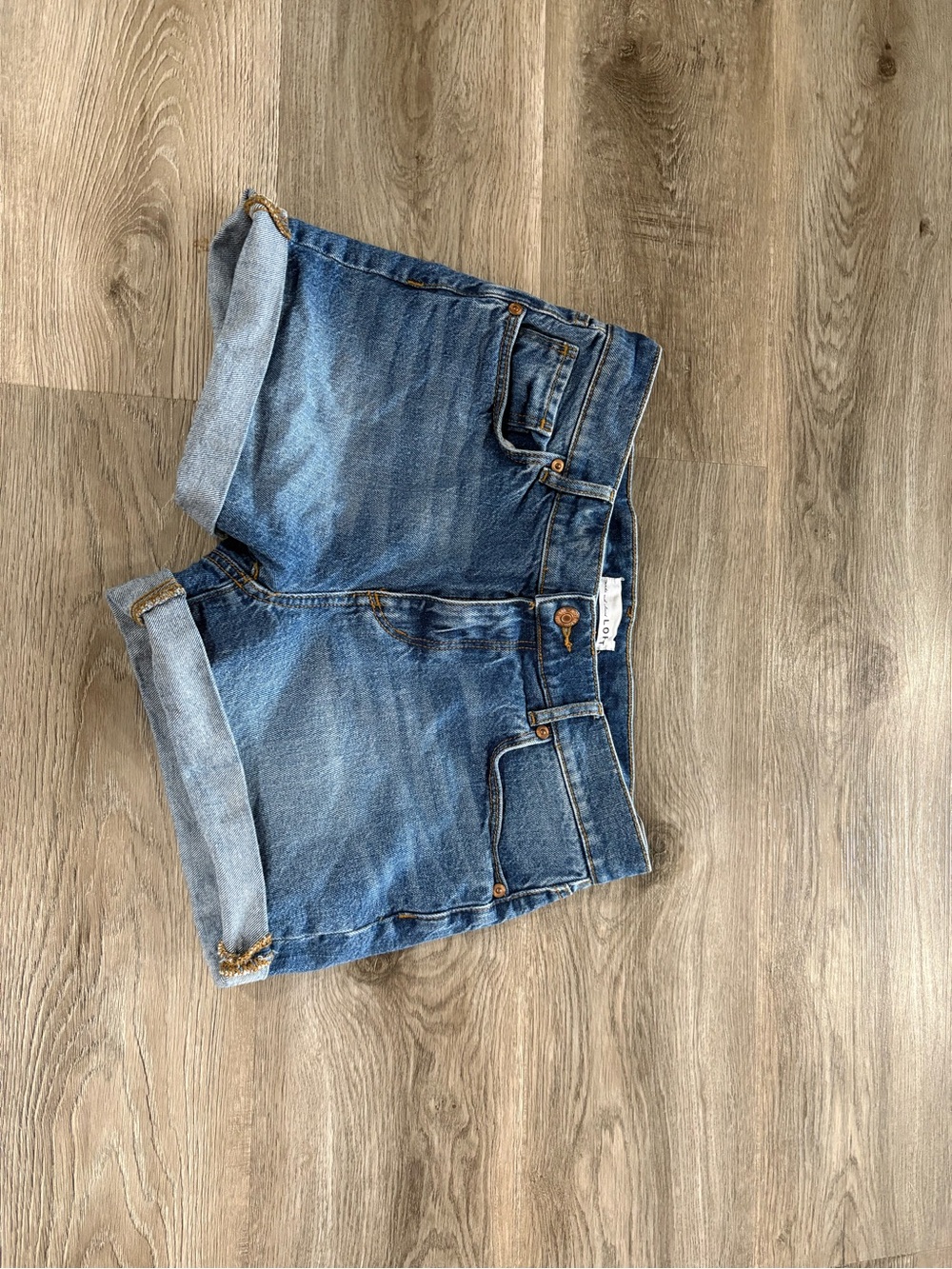 LOFT Rolled Hem Medium Blue Denim Shorts